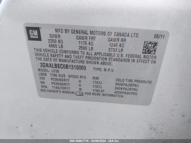 Photo 8 VIN: 2GNALBEC6B1319069 - CHEVROLET EQUINOX 