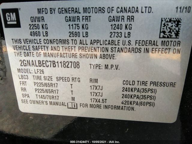 Photo 8 VIN: 2GNALBEC7B1182708 - CHEVROLET EQUINOX 