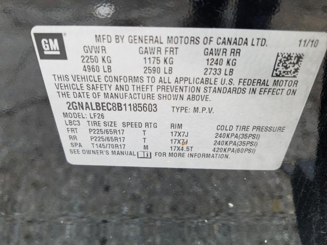 Photo 9 VIN: 2GNALBEC8B1185603 - CHEVROLET EQUINOX LS 