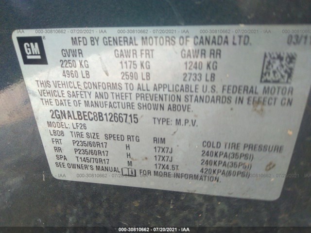 Photo 8 VIN: 2GNALBEC8B1266715 - CHEVROLET EQUINOX 