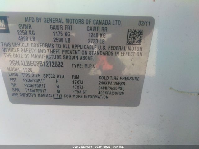 Photo 8 VIN: 2GNALBEC8B1272532 - CHEVROLET EQUINOX 