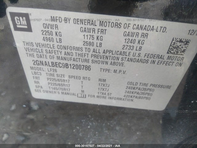 Photo 8 VIN: 2GNALBEC9B1200786 - CHEVROLET EQUINOX 