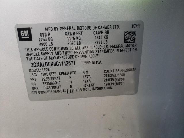 Photo 11 VIN: 2GNALBEK0C1112671 - CHEVROLET EQUINOX LS 