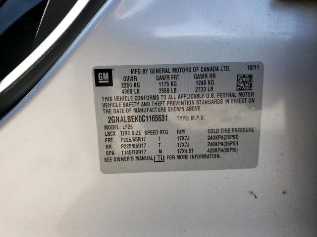 Photo 9 VIN: 2GNALBEK0C1165631 - CHEVROLET EQUINOX LS 