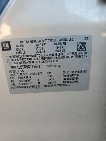 Photo 12 VIN: 2GNALBEK0C1214827 - CHEVROLET EQUINOX LS 