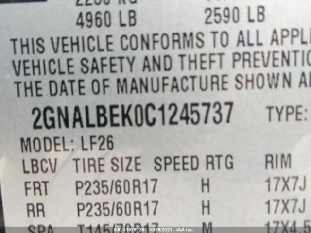 Photo 8 VIN: 2GNALBEK0C1245737 - CHEVROLET EQUINOX 