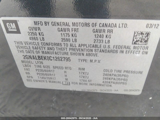 Photo 8 VIN: 2GNALBEK0C1262795 - CHEVROLET EQUINOX 