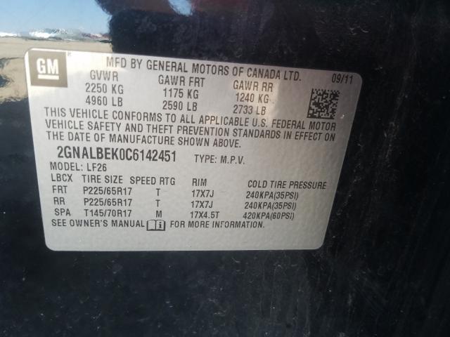 Photo 9 VIN: 2GNALBEK0C6142451 - CHEVROLET EQUINOX LS 