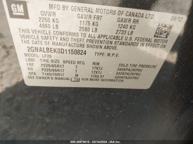 Photo 8 VIN: 2GNALBEK0D1150824 - CHEVROLET EQUINOX 