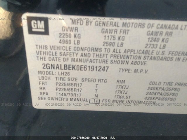 Photo 8 VIN: 2GNALBEK0E6191247 - CHEVROLET EQUINOX 