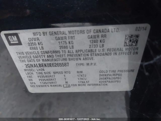 Photo 8 VIN: 2GNALBEK0E6265587 - CHEVROLET EQUINOX 