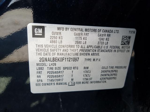 Photo 9 VIN: 2GNALBEK0F1121097 - CHEVROLET EQUINOX LT 