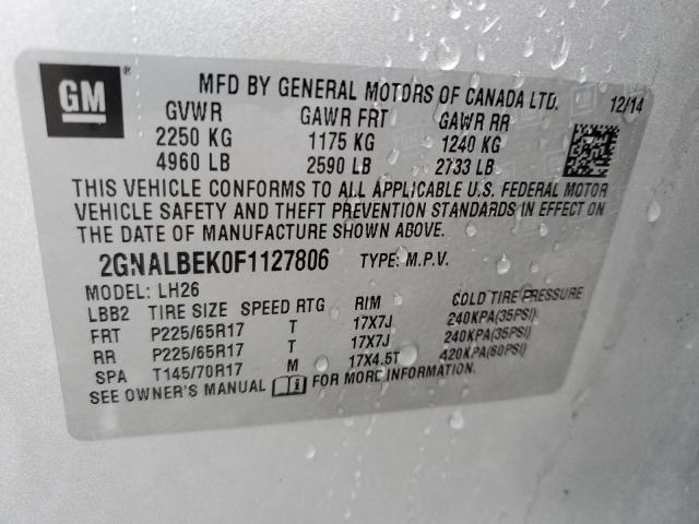 Photo 12 VIN: 2GNALBEK0F1127806 - CHEVROLET EQUINOX LT 