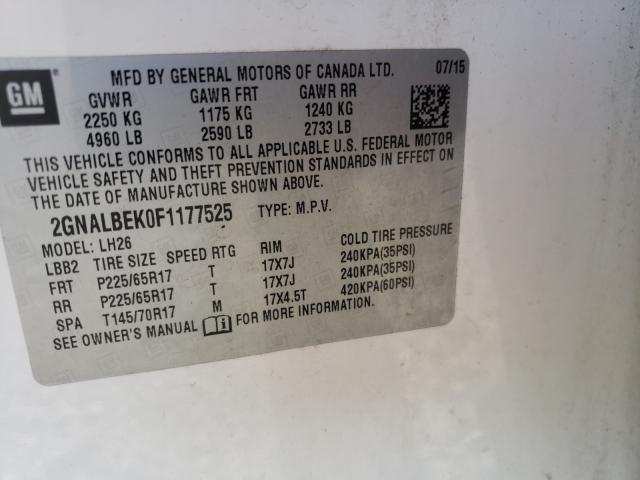 Photo 9 VIN: 2GNALBEK0F1177525 - CHEVROLET EQUINOX LT 