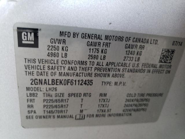 Photo 9 VIN: 2GNALBEK0F6112435 - CHEVROLET EQUINOX LT 