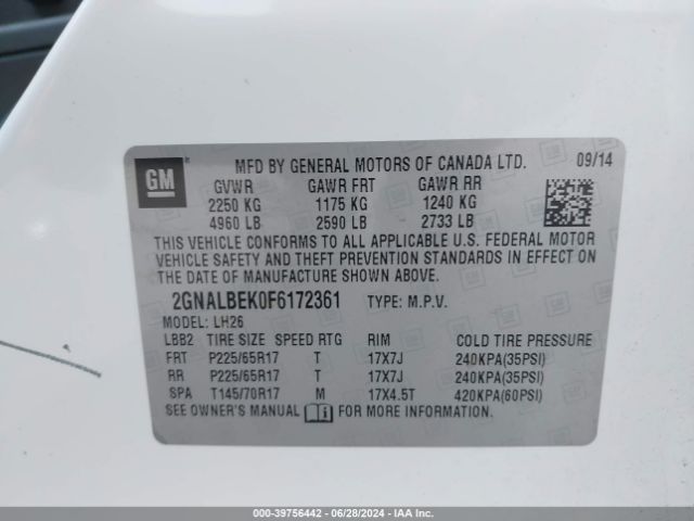 Photo 8 VIN: 2GNALBEK0F6172361 - CHEVROLET EQUINOX 