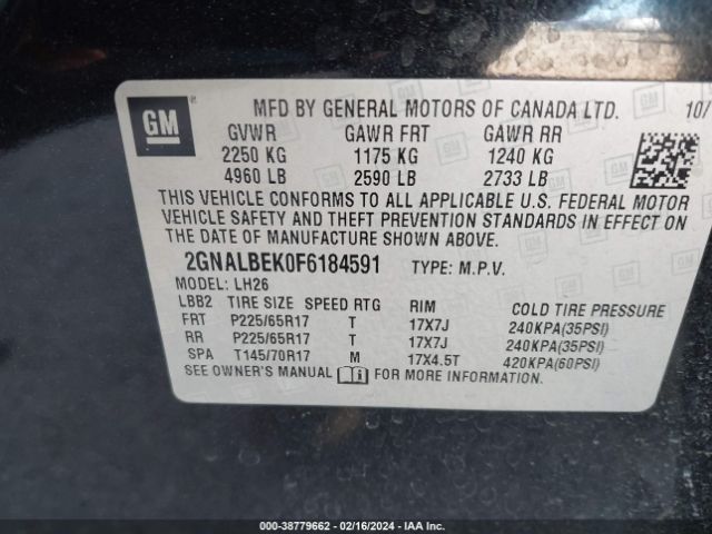 Photo 8 VIN: 2GNALBEK0F6184591 - CHEVROLET EQUINOX 