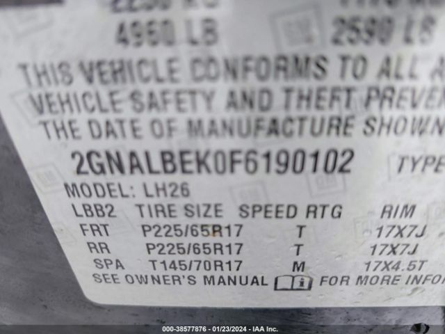 Photo 8 VIN: 2GNALBEK0F6190102 - CHEVROLET EQUINOX 