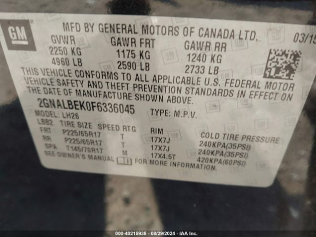 Photo 8 VIN: 2GNALBEK0F6336045 - CHEVROLET EQUINOX 