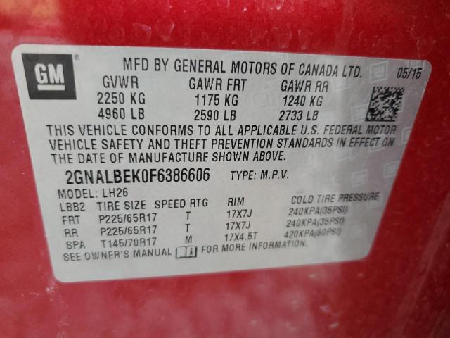 Photo 12 VIN: 2GNALBEK0F6386606 - CHEVROLET EQUINOX LT 