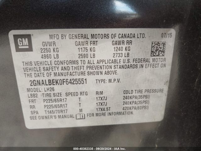 Photo 8 VIN: 2GNALBEK0F6425551 - CHEVROLET EQUINOX 