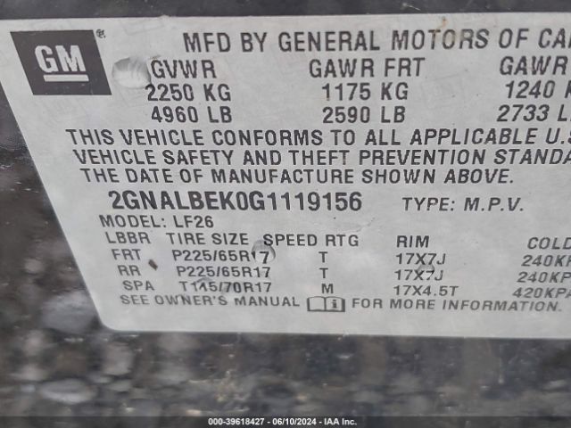 Photo 8 VIN: 2GNALBEK0G1119156 - CHEVROLET EQUINOX 