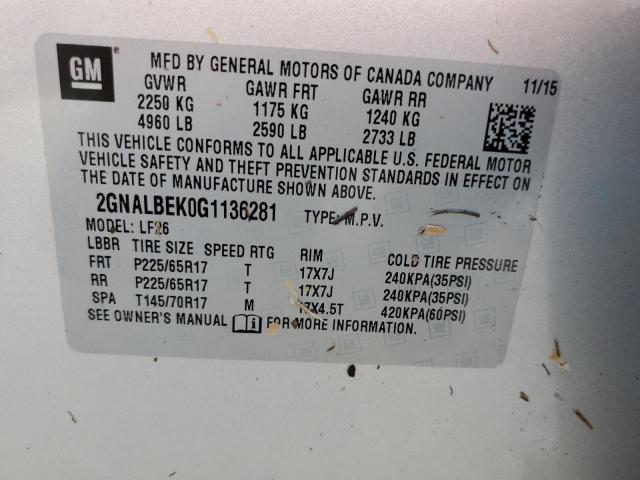 Photo 9 VIN: 2GNALBEK0G1136281 - CHEVROLET EQUINOX LS 