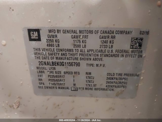 Photo 8 VIN: 2GNALBEK0G1156790 - CHEVROLET EQUINOX 