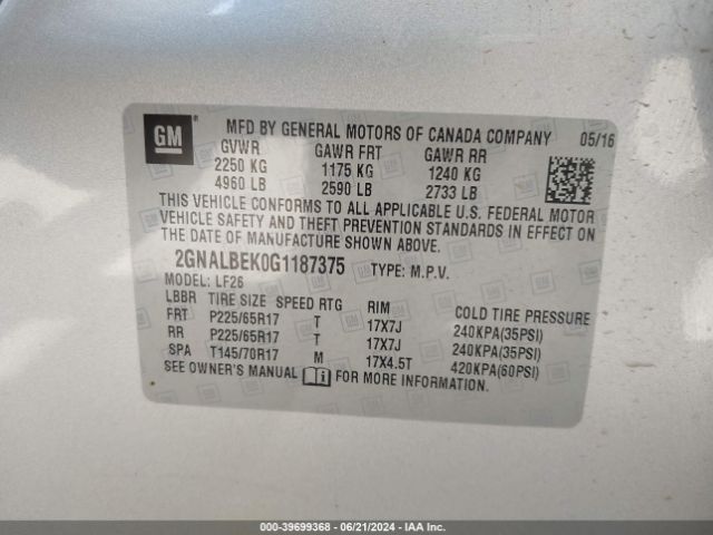 Photo 8 VIN: 2GNALBEK0G1187375 - CHEVROLET EQUINOX 