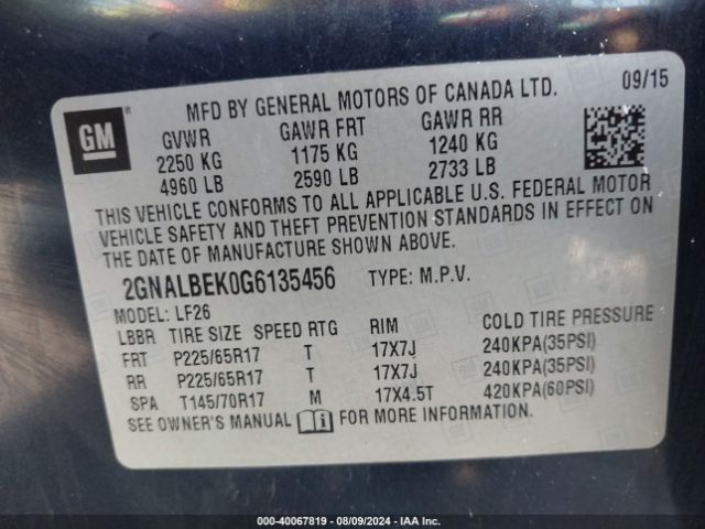 Photo 8 VIN: 2GNALBEK0G6135456 - CHEVROLET EQUINOX 