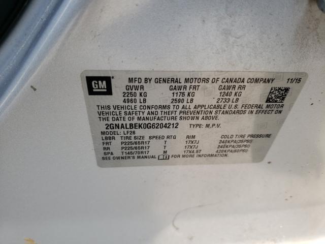 Photo 9 VIN: 2GNALBEK0G6204212 - CHEVROLET EQUINOX LS 