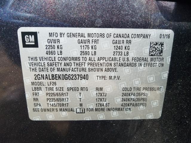 Photo 9 VIN: 2GNALBEK0G6237940 - CHEVROLET EQUINOX LS 