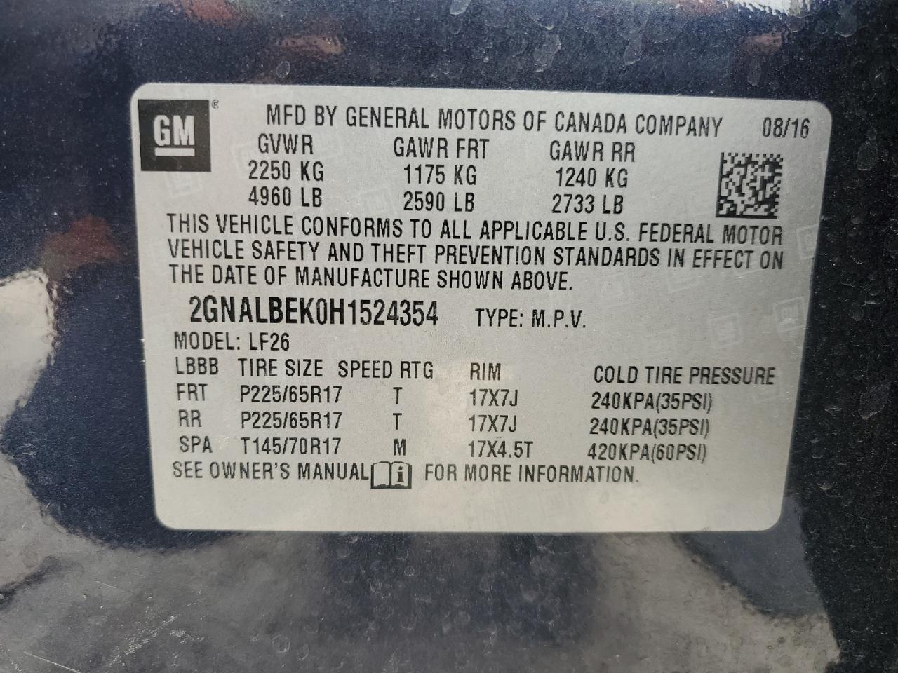 Photo 12 VIN: 2GNALBEK0H1524354 - CHEVROLET EQUINOX 