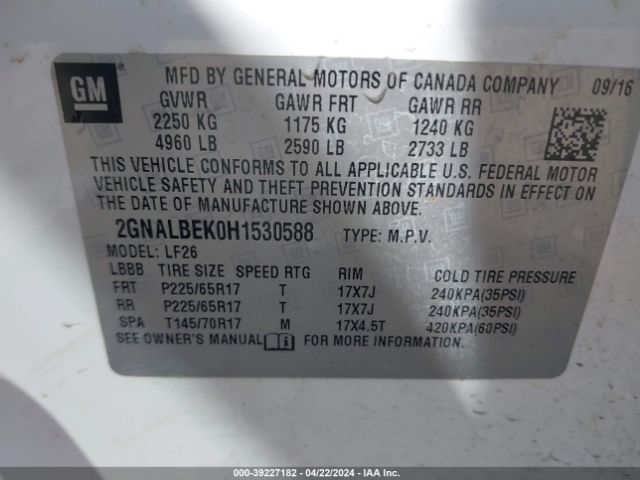 Photo 8 VIN: 2GNALBEK0H1530588 - CHEVROLET EQUINOX 