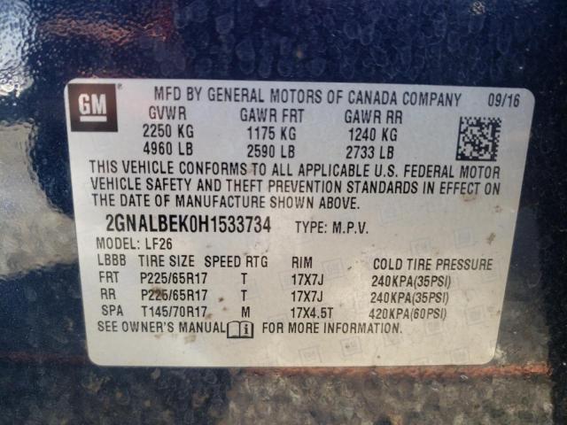 Photo 9 VIN: 2GNALBEK0H1533734 - CHEVROLET EQUINOX LS 