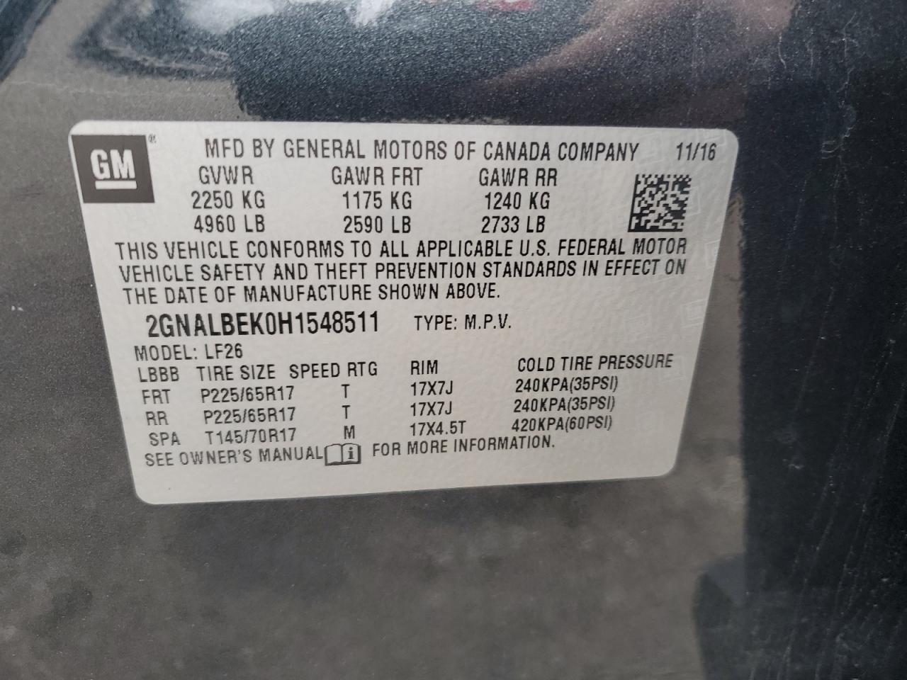 Photo 12 VIN: 2GNALBEK0H1548511 - CHEVROLET EQUINOX 