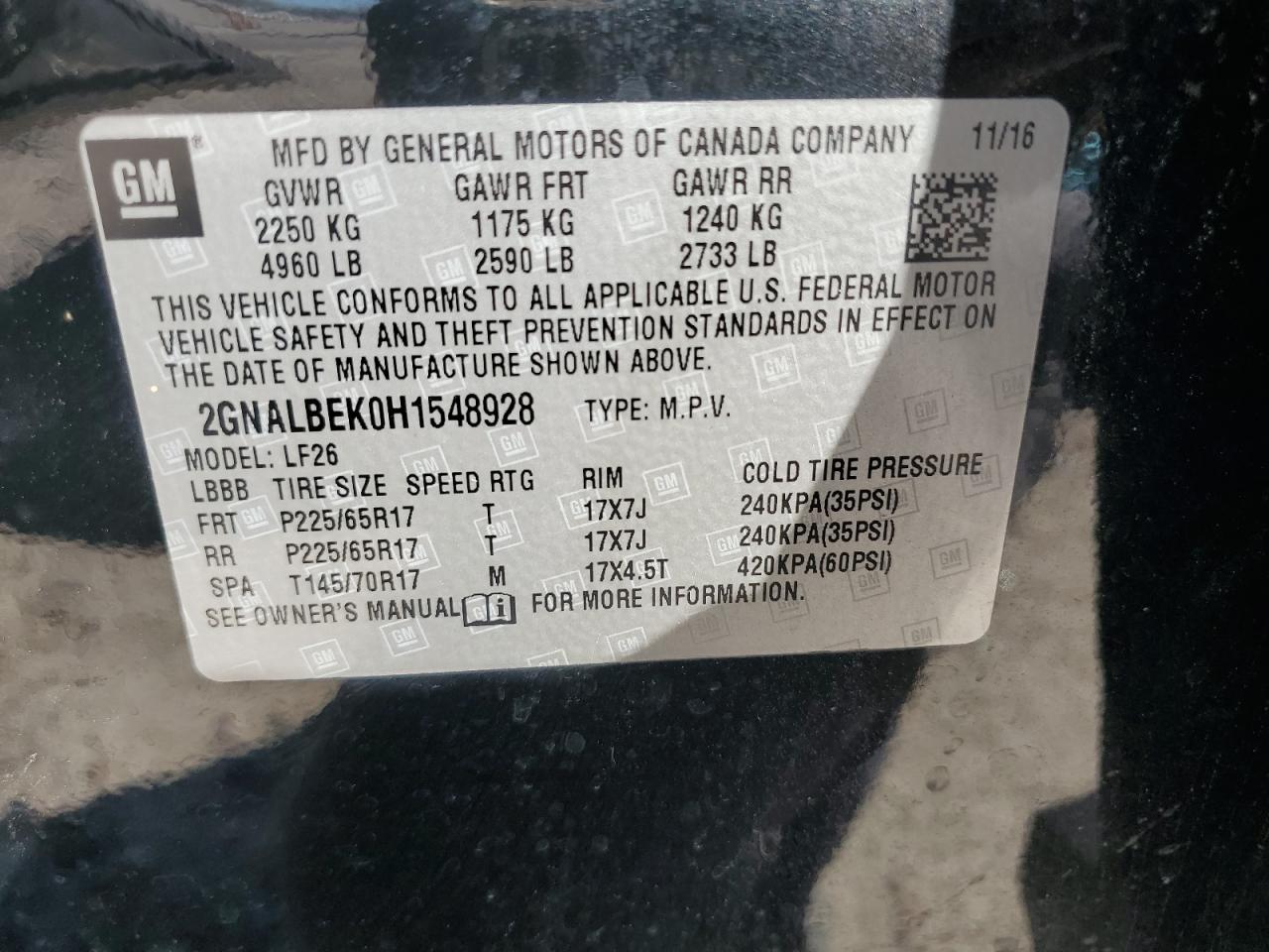 Photo 11 VIN: 2GNALBEK0H1548928 - CHEVROLET EQUINOX 