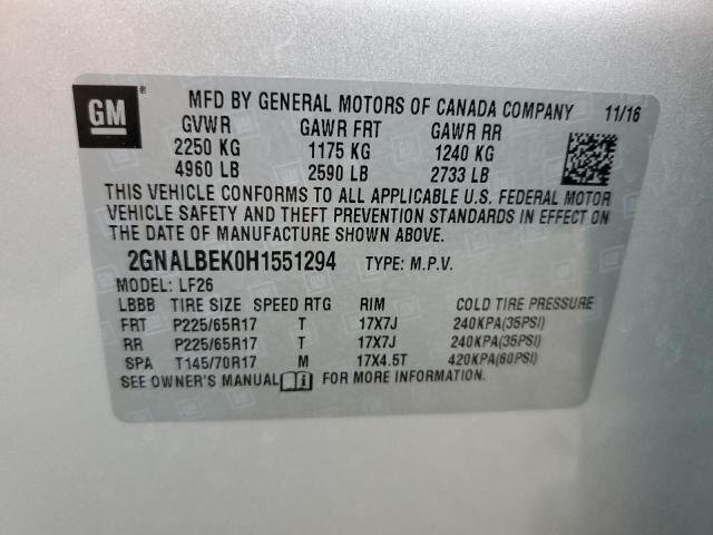 Photo 9 VIN: 2GNALBEK0H1551294 - CHEVROLET EQUINOX LS 