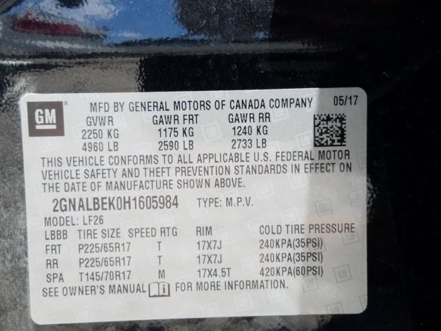 Photo 9 VIN: 2GNALBEK0H1605984 - CHEVROLET EQUINOX LS 