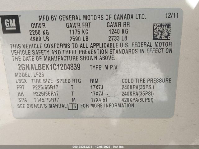 Photo 8 VIN: 2GNALBEK1C1204839 - CHEVROLET EQUINOX 