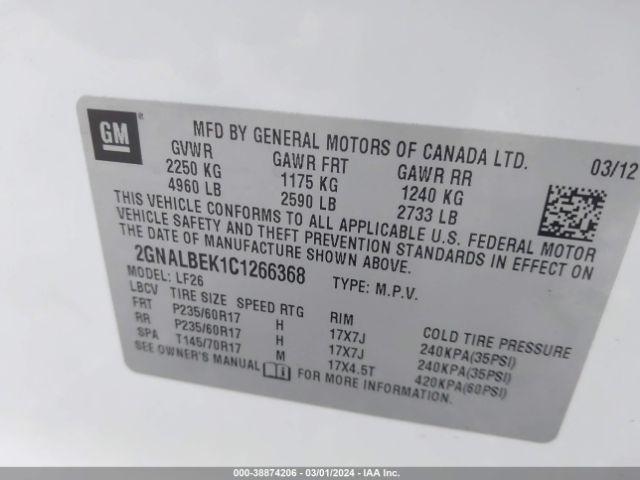 Photo 8 VIN: 2GNALBEK1C1266368 - CHEVROLET EQUINOX 