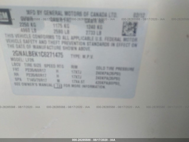 Photo 8 VIN: 2GNALBEK1C6271475 - CHEVROLET EQUINOX 