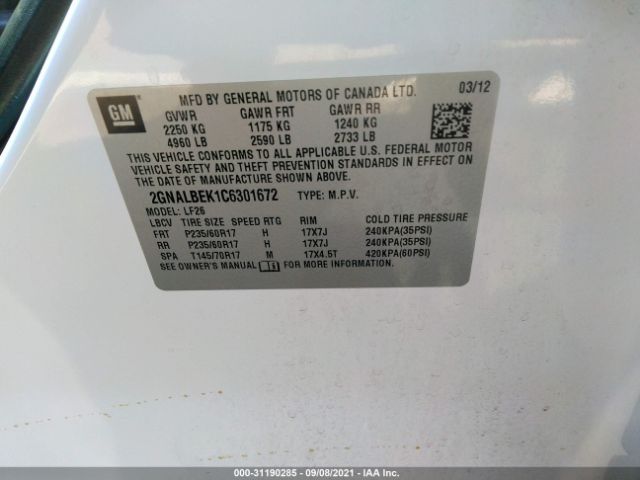 Photo 8 VIN: 2GNALBEK1C6301672 - CHEVROLET EQUINOX 