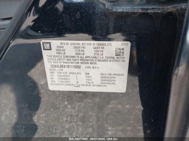 Photo 8 VIN: 2GNALBEK1D1110252 - CHEVROLET EQUINOX 