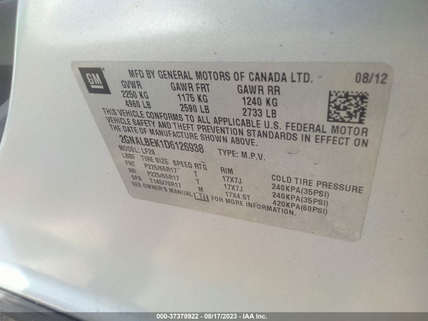 Photo 8 VIN: 2GNALBEK1D6126938 - CHEVROLET EQUINOX 