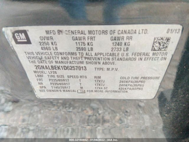 Photo 8 VIN: 2GNALBEK1D6257013 - CHEVROLET EQUINOX 