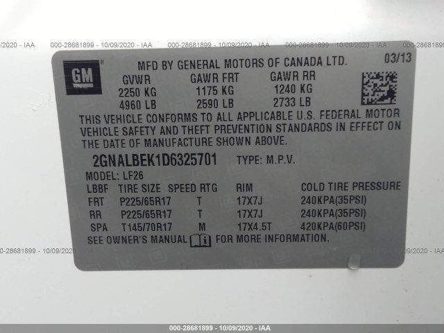 Photo 8 VIN: 2GNALBEK1D6325701 - CHEVROLET EQUINOX 