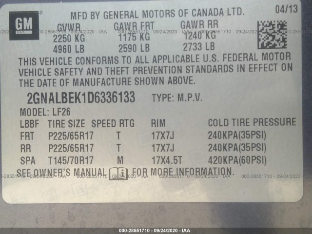 Photo 8 VIN: 2GNALBEK1D6336133 - CHEVROLET EQUINOX 