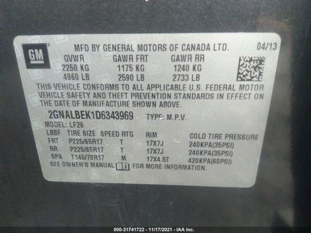 Photo 8 VIN: 2GNALBEK1D6343969 - CHEVROLET EQUINOX 