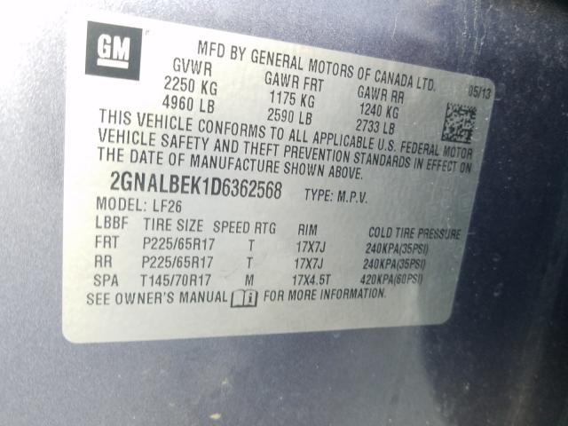 Photo 9 VIN: 2GNALBEK1D6362568 - CHEVROLET EQUINOX LS 